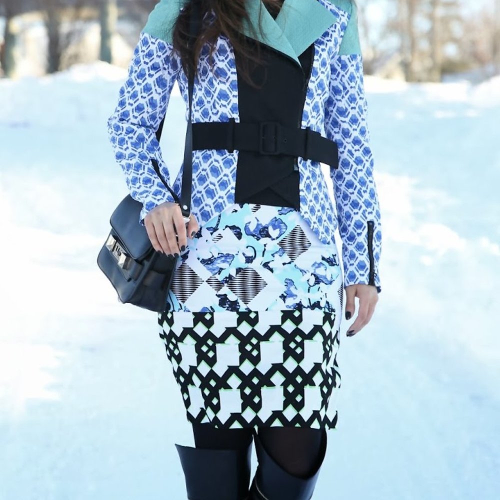 Peter Pilotto Snowy Blue Patchwork Pencil Skirt